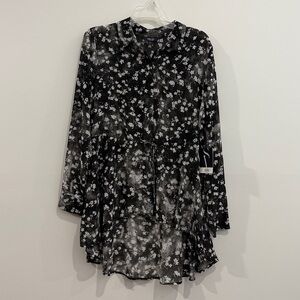 Vera Wang Black Floral Blouse, Woman’s Large; NWT